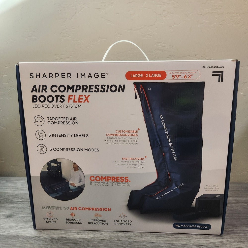 Sharper Image Navy Air Compression Boots L/XL 5 Levels Flex Recovery System